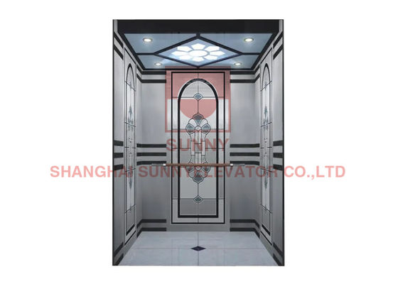 630kg With Stainless Steel Etching Machine Room Passenger Elevator