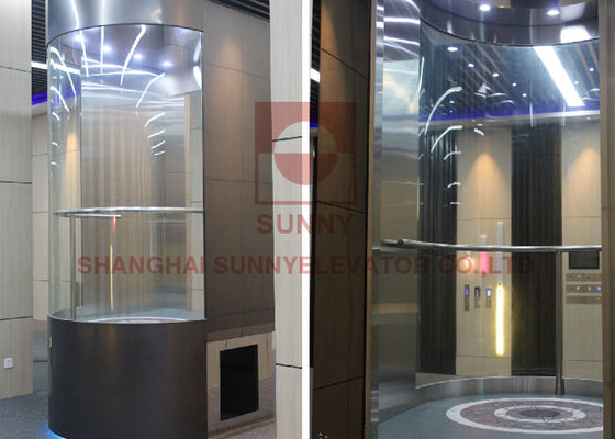 Tetragonal 2100kg Glass Stainless Steel Panoramic Elevator With MR / MRL