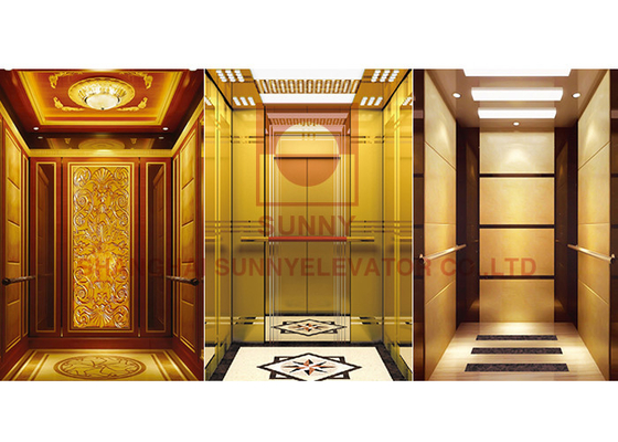 800KG ROSE GOLDEN LUXURIOUS MRL PASSENGER ELEVATOR LIFT WITH STAINLESS STEEL HANDRAIL