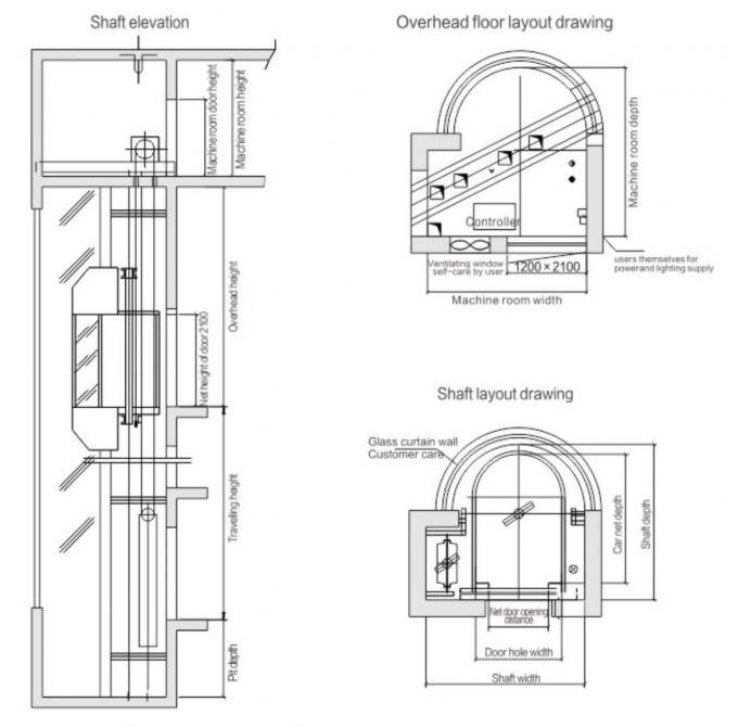 630kg Transparent Glass Elevator Building Semicircle Sightseeing Lift